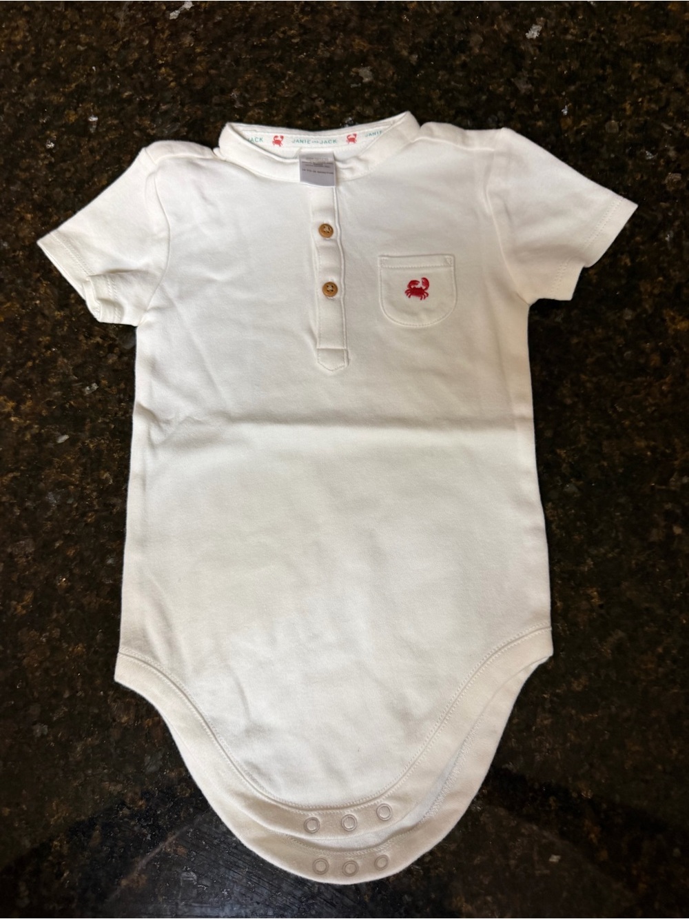 Janie & Jack/
White Baby Bodysuit with Red Crab Pocket Embroidery